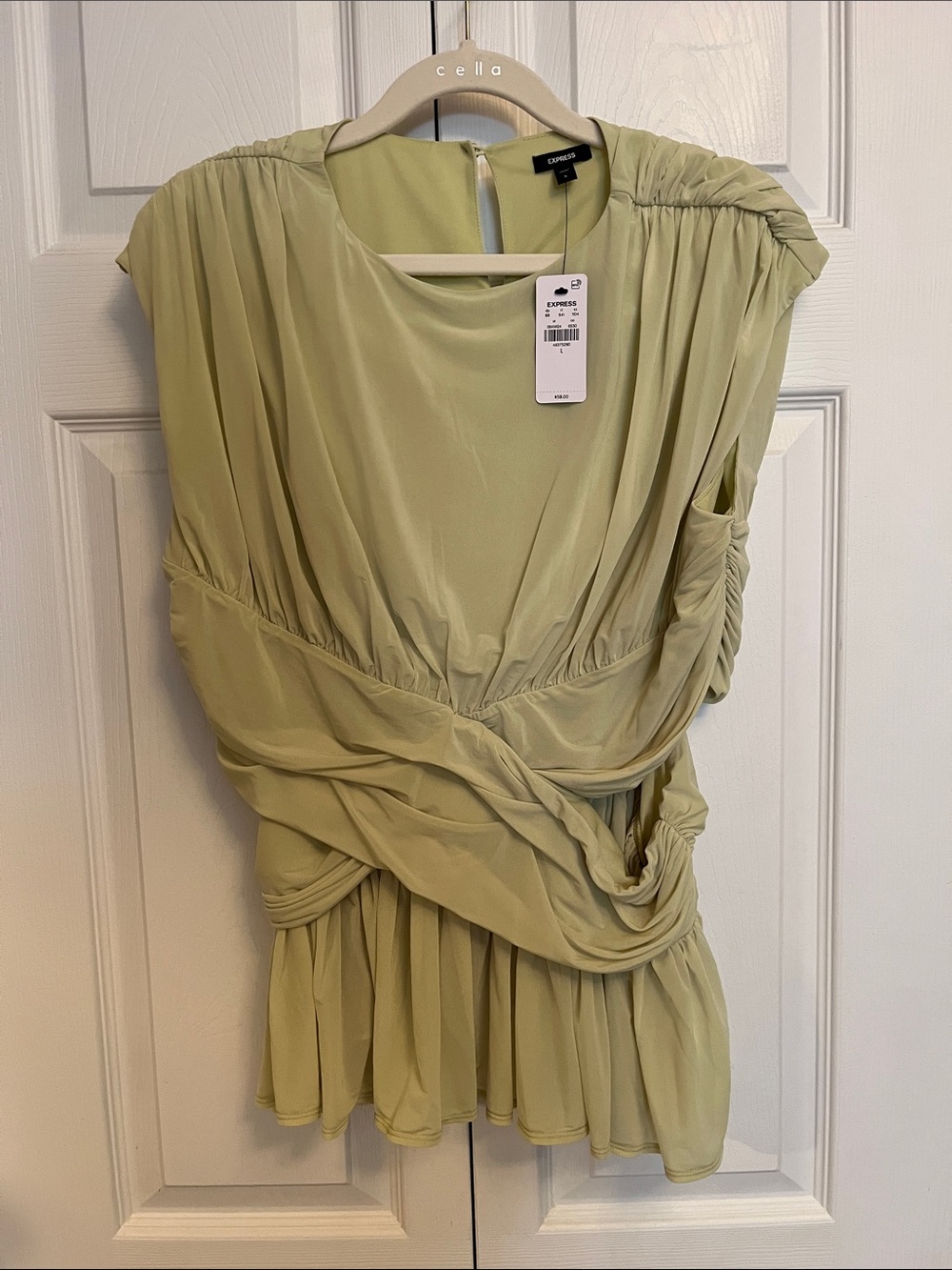 Express Women's Sage Green Draped Sleeveless Blouse